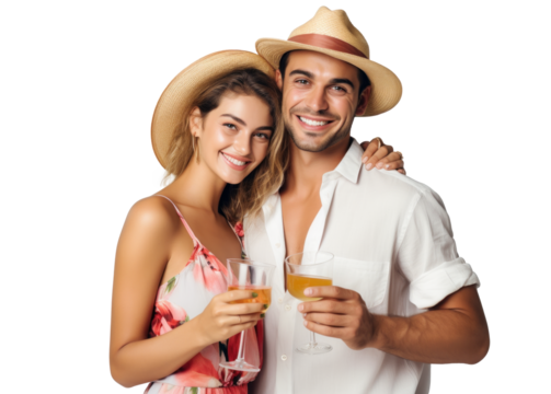 Summer Fun with Happy Couple Toasting Drinks