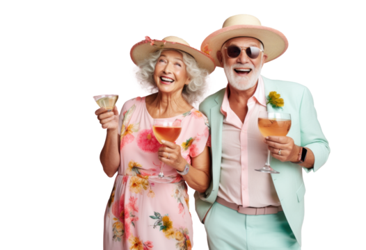 Summer Fun with Joyful Senior Couple Toasting Drinks - Powered by Adobe