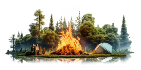 Summer Camp Scene with Tent and Campfire