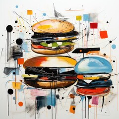 big burger food abstract caricature surreal playful painting illustration tattoo geometry modern - obrazy, fototapety, plakaty