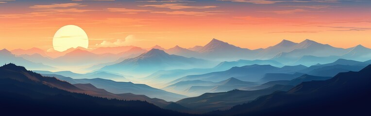 Fototapeta premium Dusk above the mountains, copy space