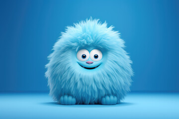Obraz premium Blue furry toy sits on top of blue surface. This image can be used for various purposes