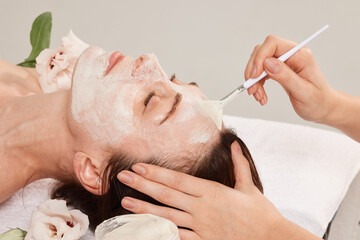 Professional face care brush for cosmetic procedures that evenly distributes the cream for the face...