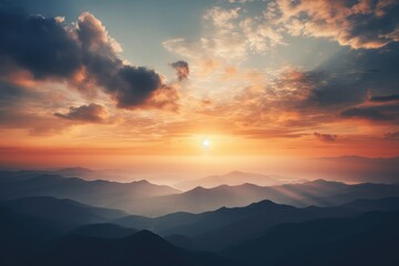 Fototapeta premium Dusk above the mountains, copyspace