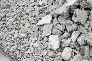 Piles of rubble after house demolition