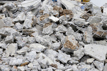 Piles of rubble after house demolition