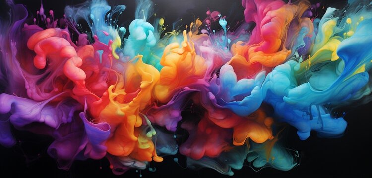 Witness the play of acrylic ink in vibrant colors floating on water, forming an amorphous background 