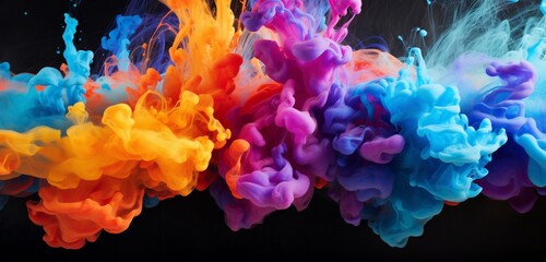  the vibrant explosion of acrylic ink in vibrant colors floating on water. 