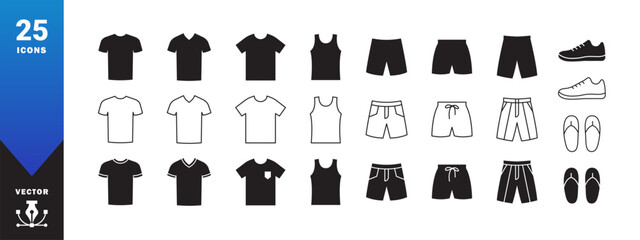 Clothes icons set. T-shirt icons. Menswear icons. Vector scalable graphics