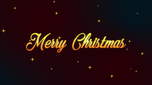 Merry Christmas drawing text animation with background twinkling gold stars
