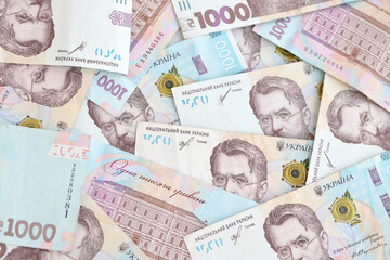 Ukrainian money, texture from Ukrainian banknotes in the denomination of one thousand hryvnias, the banknote depicts Vernadsky