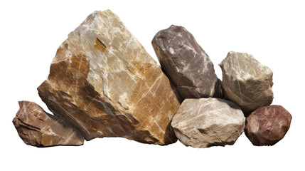 Heap of big rock stones isolated on transparent background