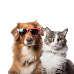 Cool summer ready: Beautiful cat and dog in sunglasses, Isolated on Transparent Background, PNG
