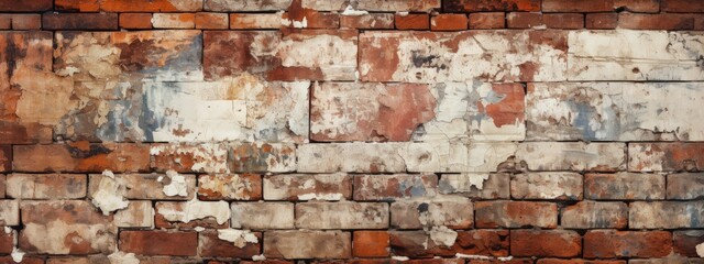 Weathered Brick Wall with Peeling Paint: A Nostalgic Reminder of Time