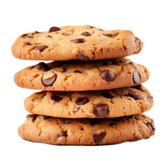 Fototapeta na wymiar a stack of Chocolate chip cookies in an isolated and transparent PNG in a Baking-themed, photorealistic illustration. Generative ai