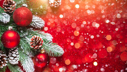 Fototapeta na wymiar Christmas red background with christmas tree and decorations