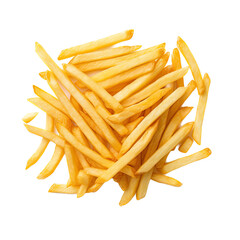 French fries in a pile in a top view, PNG, in a Food-themed, isolated, and transparent photorealistic illustration.