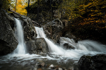 Waterfall on a small stream in autumn