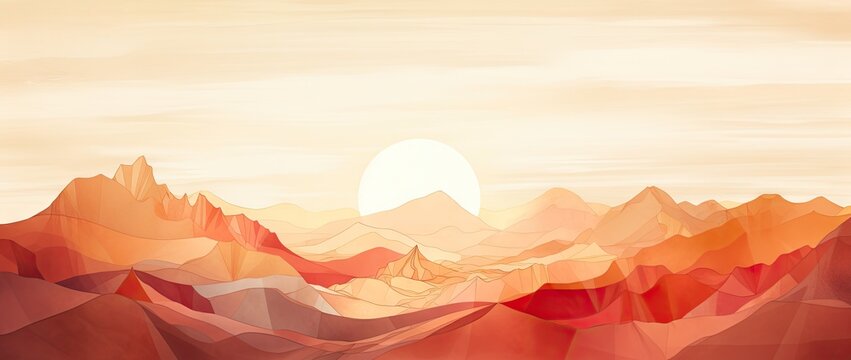 a watercolor illustration of mountains in the mountains with sunrise Generative AI