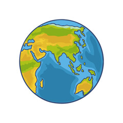 Earth planet globe. Vector color flat illustration isolated on white background. For web, poster, info graphic. 