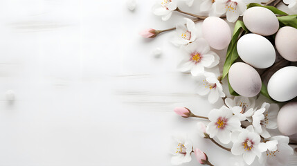 Spring Serenity Decorating Easter Eggs Amidst Floral Splendor and Empty Spaces. Generative AI