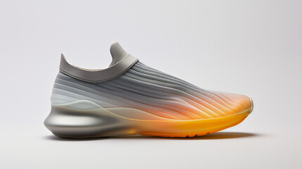 Futuristic super minimal shoe with horizontal rectangular patterns of gray gradient