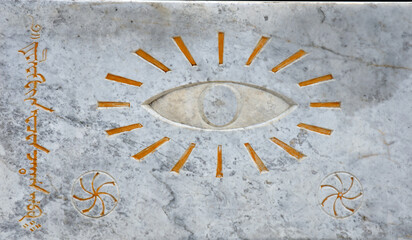 all seeing eye. Antique fresco on the wall