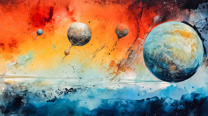 A celestial ballet of planets in vivid hues