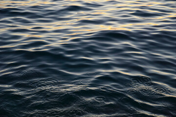 Water wavy surface with sun glare and water circles at the bottom of the photo