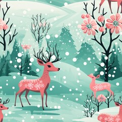 Pastel vintage christmas reindeer seamless pattern for festive crafts and decorations