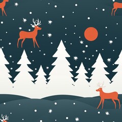 Vintage christmas reindeer seamless pattern   solid pastel red and white vector illustration