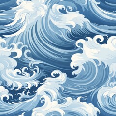 Seamless pattern hand drawn waves and curls on solid white and light blue backgrounds