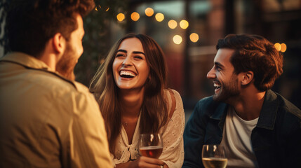  young people laughing and having fun on a city streets