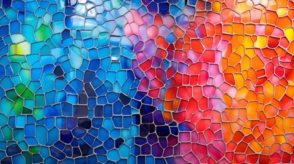 A high-gloss epoxy coated wall with a mosaic pattern of colorful glass tiles.