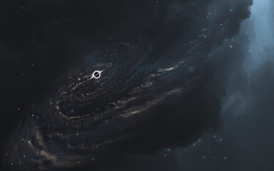 3D illustration of giant black hole and event horizon. 5K realistic science fiction art. Elements of image provided by Nasa