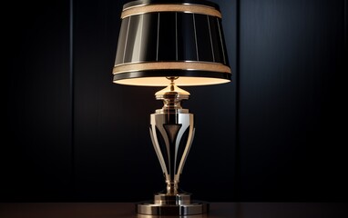 Modern black and gold lamp on a sleek dark background
