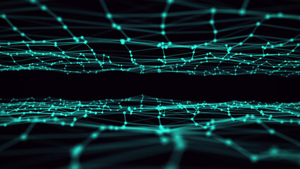 Two side network connection texture. Abstract technology structure backdrop with points and lines. Big data visualization. 3D rendering.