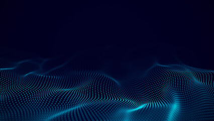 Futuristic motion wave background. The abstract structure of network connection or information ocean. Big data visualization. 3D rendering.