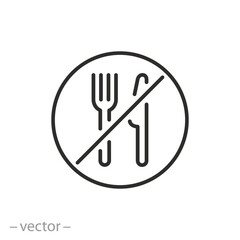 do not eat icon, crossed out fork and knife, do not use for food, thin line symbol on white background - editable stroke vector illustration eps10