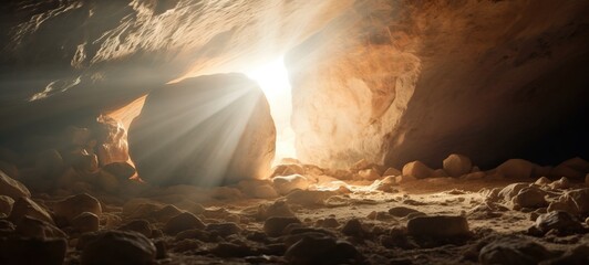 Holy Cave, Jesus Resurrection with Removed Boulder and Divine Light