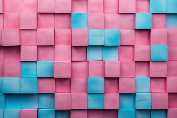 wall made of pink and turquoise blocks
