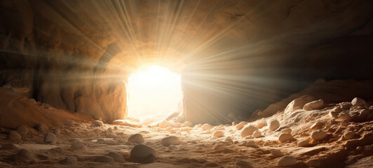 Jesus Resurrection, Holy Cave Bathed in Radiant Light