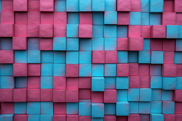 wall made of pink and turquoise blocks