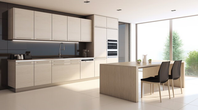 New modern kitchen interior. Modern kitchen in luxury. generative ai