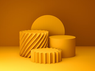 Yellow product podium stage, cylinder shape design element
