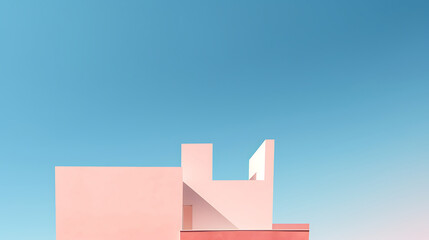 Abstract minimalist pink architecture on a blue sky background - obrazy, fototapety, plakaty