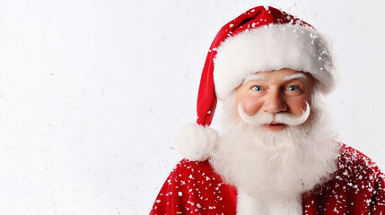 Cheerful Santa Claus on a white background.