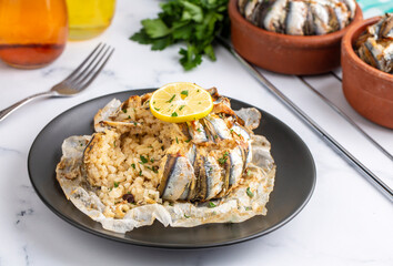 Anchovy pilaf (hamsi pilav), Turkish cuisine, Black Sea specialty (Turkish name; hamsili pilav)