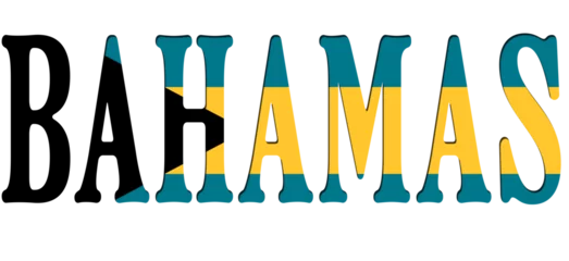 Foto op Plexiglas 3d design illustration of the name of Bahamas. Filling letters with the flag of Bahamas. Transparent background. © Antonio Giordano