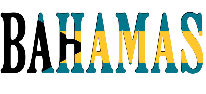 3d design illustration of the name of Bahamas. Filling letters with the flag of Bahamas. Transparent background.